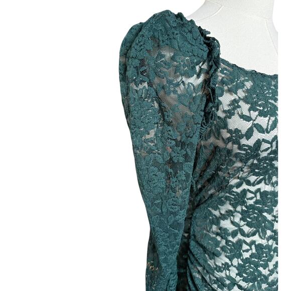 Anthropologie NEW Puff Shoulder Lace Top Size M Stretchy Fabric - Picture 11 of 16